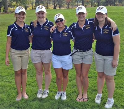 Pictured are varsity golfers, from left,  Abbey Boenig-Dombek, Emily Gerycz, Ashley Gomez, Jessica Bobik and Gabby Zemaitis. The team placed third in the SWC.